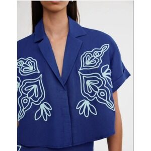 Significant Other Top Royal Blue Linen Blend Crop Rossyln Resort‎